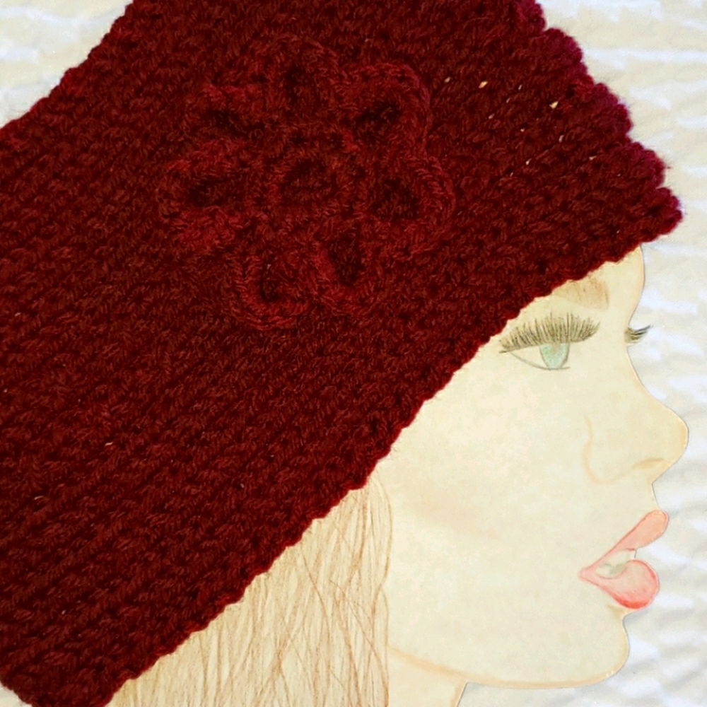Burgundy Headband. Knitted Ear Warmer. Cold Winter
